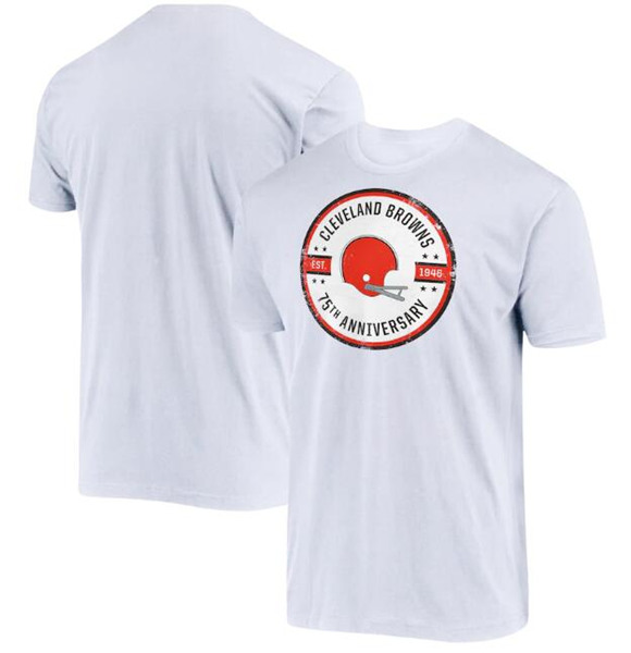 Men's Cleveland Browns White 2021 75th Anniversary Circle Logo T-Shirt - Click Image to Close